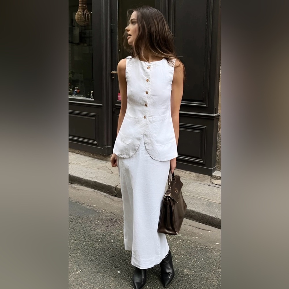 Commense cotton vest and midi skirt set. NWT size large.